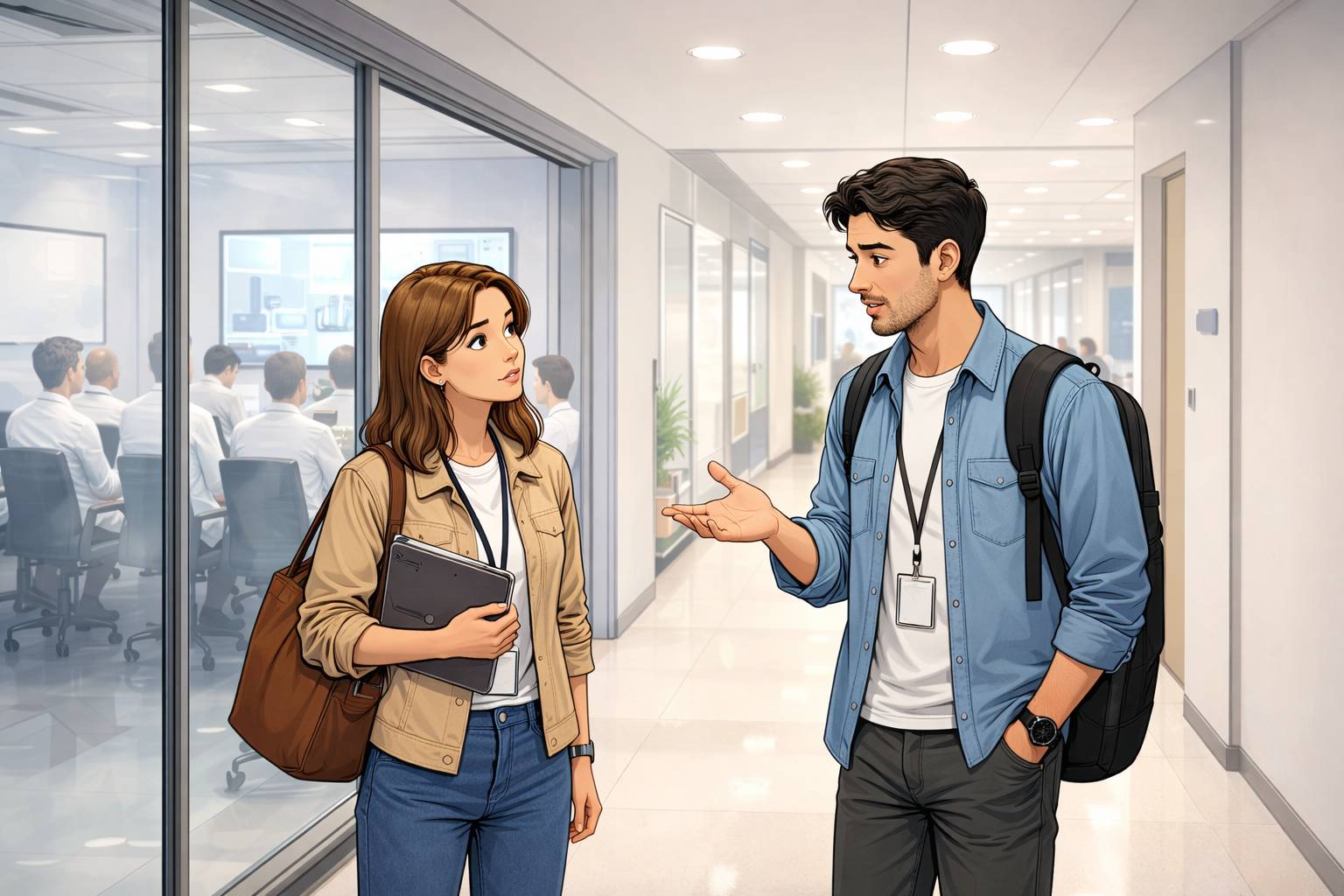 Two UX designers discussing a packed hospital product demo and reflecting that the vibe was not the same without diverse opinions